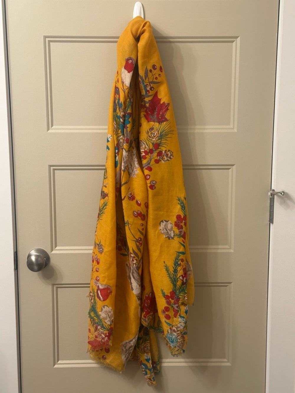 Mustard Yellow Deer, Bird and Flower Print Scarf